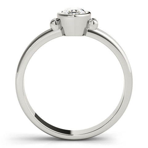 White gold Oval Bezel Solitaire Ring with Split Shank Band