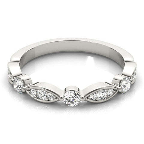 White gold Marquise and Round Diamond Milgrain Band with Bezel Setting