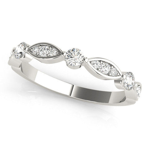 White gold Marquise and Round Diamond Milgrain Band with Bezel Setting