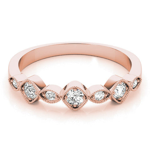 Rose gold Milgrain Bezel Set Round and Marquise Diamond Half Eternity Band
