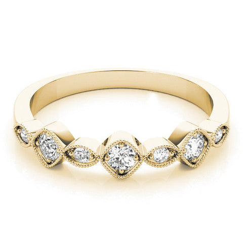 Yellow gold Milgrain Bezel Set Round and Marquise Diamond Half Eternity Band