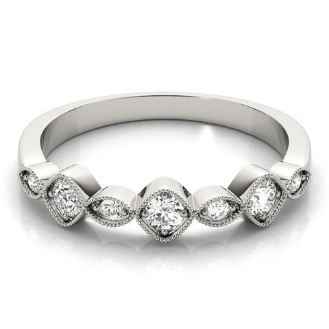 White gold Milgrain Bezel Set Round and Marquise Diamond Half Eternity Band