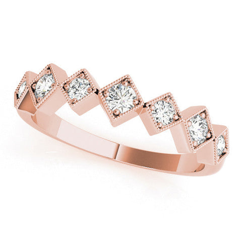 Rose gold Milgrain Square Bezel Round Diamond Chevron Band