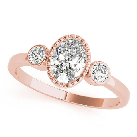 Rose gold Oval Three-Stone Bezel Set Diamond Ring with Solitaire Band