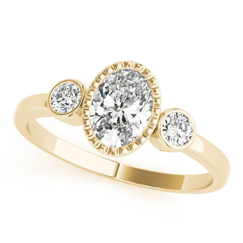 Yellow gold Oval Three-Stone Bezel Set Diamond Ring with Solitaire Band