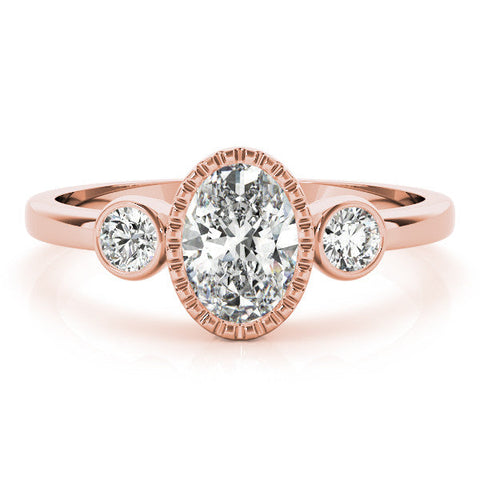 Rose gold Oval Three-Stone Bezel Set Diamond Ring with Solitaire Band