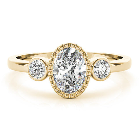 Yellow gold Oval Three-Stone Bezel Set Diamond Ring with Solitaire Band