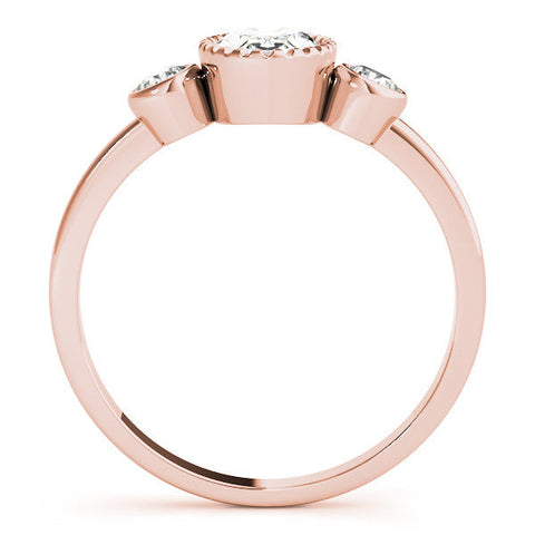 Rose gold Oval Three-Stone Bezel Set Diamond Ring with Solitaire Band