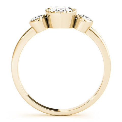Yellow gold Oval Three-Stone Bezel Set Diamond Ring with Solitaire Band