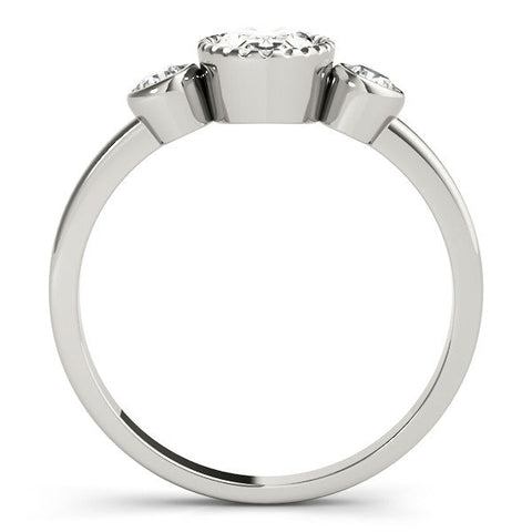 White gold Oval Three-Stone Bezel Set Diamond Ring with Solitaire Band