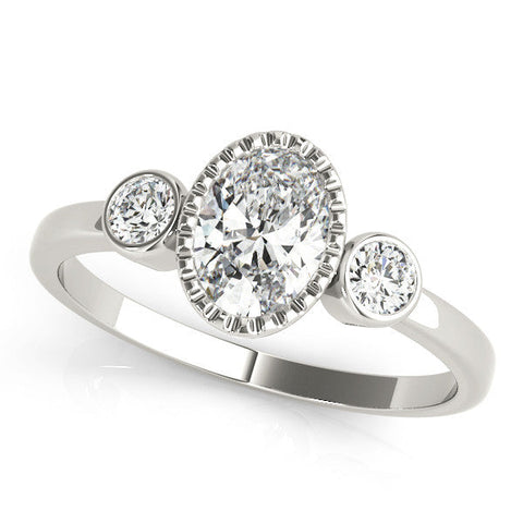 White gold Oval Three-Stone Bezel Set Diamond Ring with Solitaire Band