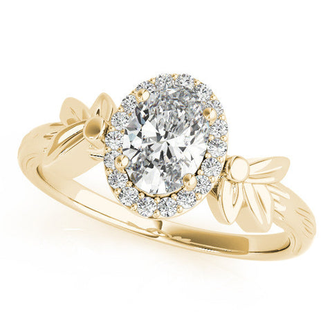Yellow gold Cushion Halo Diamond Floral Band with Four-Prong Setting
