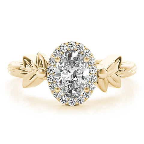 Yellow gold Cushion Halo Diamond Floral Band with Four-Prong Setting