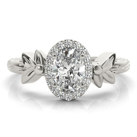 White gold Cushion Halo Diamond Floral Band with Four-Prong Setting