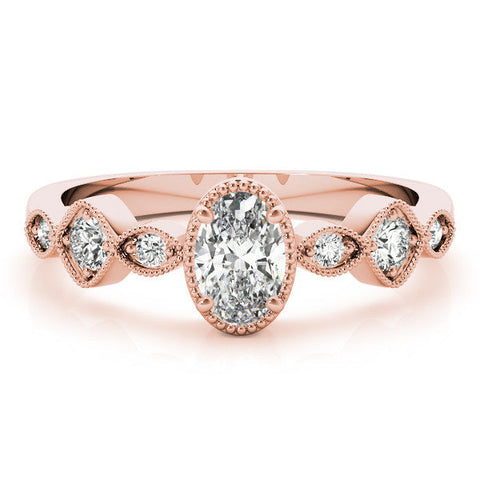 Rose gold Oval Cut Diamond Milgrain Marquise Band with Prong Setting