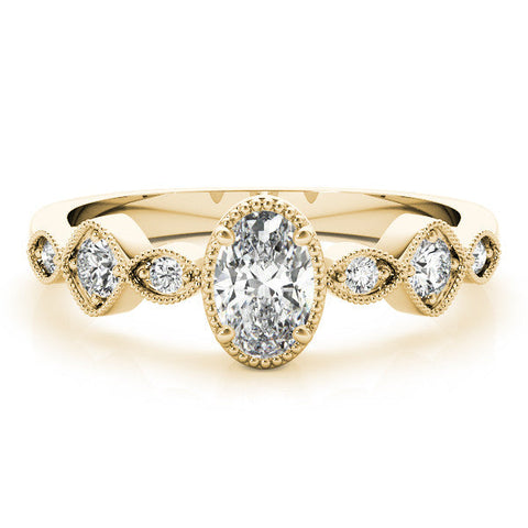 Yellow gold Oval Cut Diamond Milgrain Marquise Band with Prong Setting