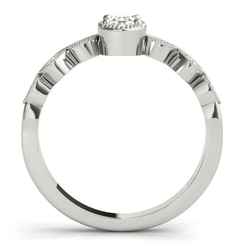 Silver Oval Cut Diamond Milgrain Marquise Band with Prong Setting