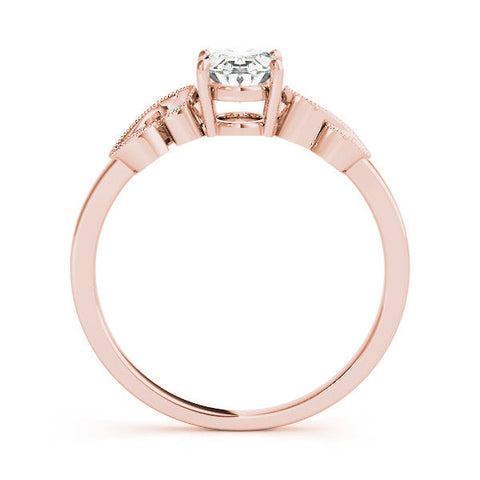 Rose gold Heart Solitaire Milgrain Leaf Band with Prong Setting