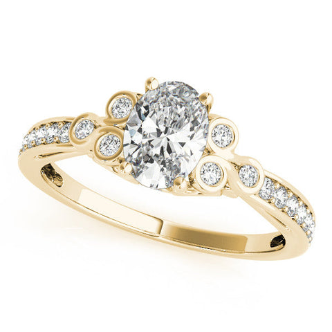 Yellow gold Cushion Diamond Bezel and Prong Setting with Pave Band