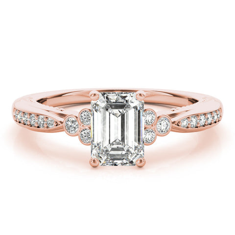 Rose gold Emerald Cut Diamond Solitaire with Pavé Band and Four-Prong Setting