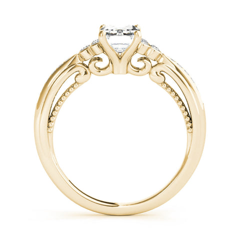 Yellow gold Emerald Cut Diamond Solitaire with Pavé Band and Four-Prong Setting