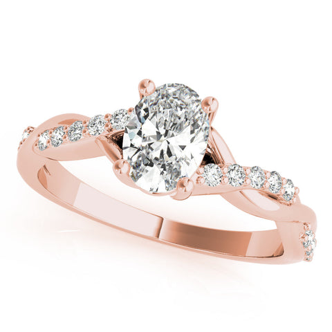 Rose gold Oval Cut Diamond Twisted Band Engagement Ring with Prong Setting