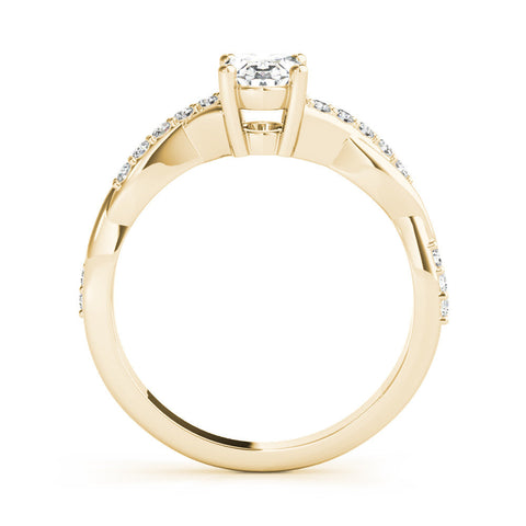 Yellow gold Cushion Cut Diamond Twisted Band Engagement Ring with Prong Setting