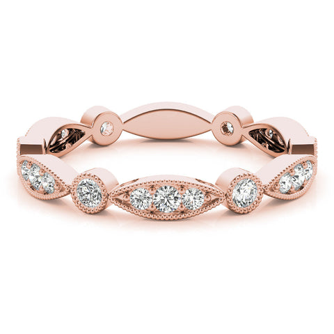 Rose gold Milgrain Marquise and Round Diamond Eternity Band with Bezel Setting