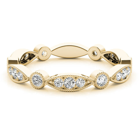 Yellow gold Milgrain Marquise and Round Diamond Eternity Band with Bezel Setting