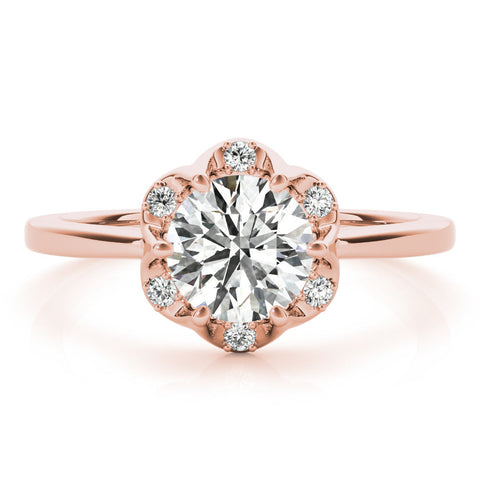 Rose gold Round Brilliant Halo Solitaire Ring with Scalloped Prong Setting