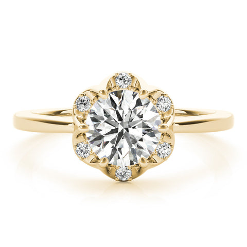 Yellow gold Round Brilliant Halo Solitaire Ring with Scalloped Prong Setting
