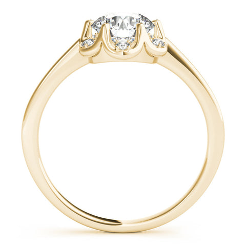 Yellow gold Round Brilliant Halo Solitaire Ring with Scalloped Prong Setting