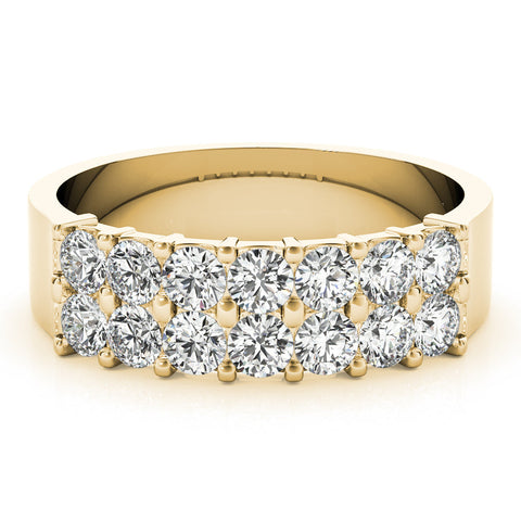 Yellow gold Three-Row Round Diamond Channel Band with Shared Prong Setting
