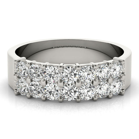 Silver Three-Row Round Diamond Channel Band with Shared Prong Setting