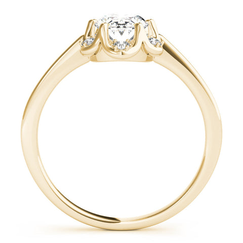 Yellow gold Oval Halo Diamond Ring with Round Cluster Setting, Solitaire Band, and Four-Prong Setting
