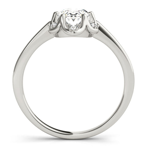 White gold Oval Halo Diamond Ring with Round Cluster Setting, Solitaire Band, and Four-Prong Setting