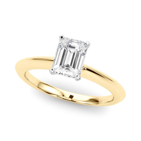 Yellow gold Radiant Solitaire Diamond Ring with Six-Prong Setting on a Classic Band