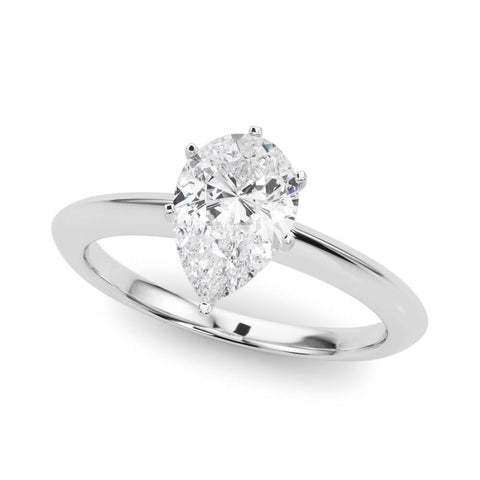Platinum Pear Solitaire Diamond Ring with Six-Prong Setting on a Classic Band