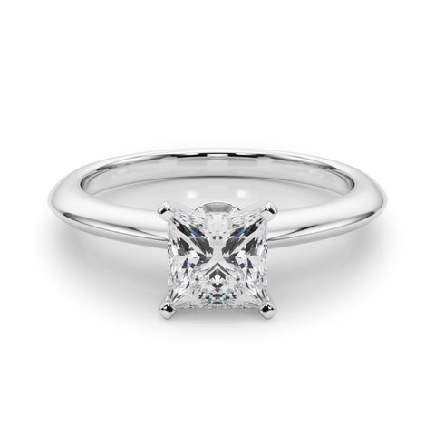 White gold Princess Solitaire Diamond Ring with Six-Prong Setting on a Classic Band