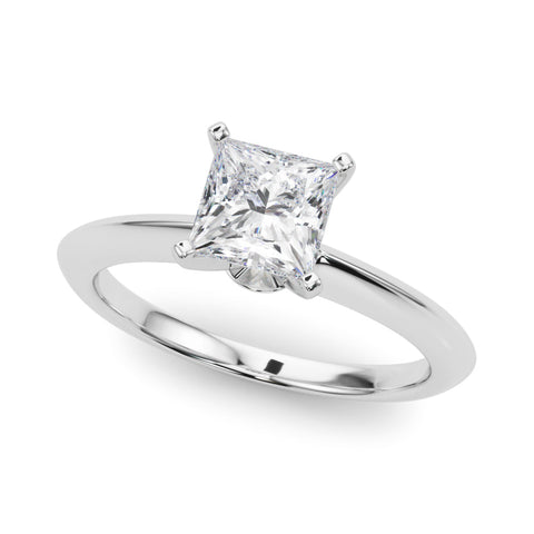 White gold Princess Solitaire Diamond Ring with Six-Prong Setting on a Classic Band