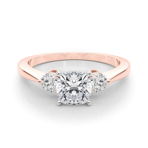 Rose gold Three-Stone Cushion Solitaire Ring with Tapered Band and Four-Prong Setting