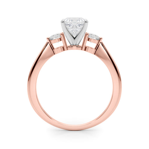 Rose gold Three-Stone Cushion Solitaire Ring with Tapered Band and Four-Prong Setting