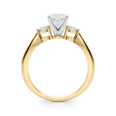 Yellow gold Three-Stone Cushion Solitaire Ring with Tapered Band and Four-Prong Setting