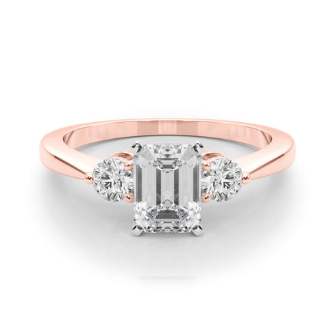 Rose gold Three-Stone Radiant Solitaire Ring with Tapered Band and Four-Prong Setting
