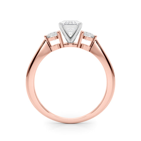 Rose gold Three-Stone Radiant Solitaire Ring with Tapered Band and Four-Prong Setting