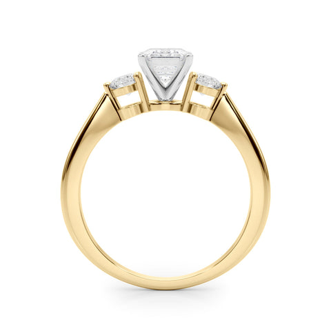 Yellow gold Three-Stone Radiant Solitaire Ring with Tapered Band and Four-Prong Setting