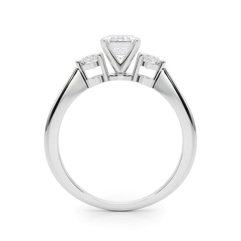 Platinum Three-Stone Radiant Solitaire Ring with Tapered Band and Four-Prong Setting
