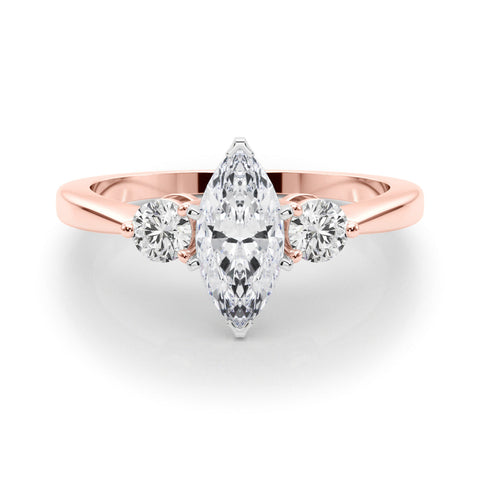 Rose gold Three-Stone Marquise Solitaire Ring with Tapered Band and Four-Prong Setting