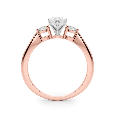 Rose gold Three-Stone Marquise Solitaire Ring with Tapered Band and Four-Prong Setting