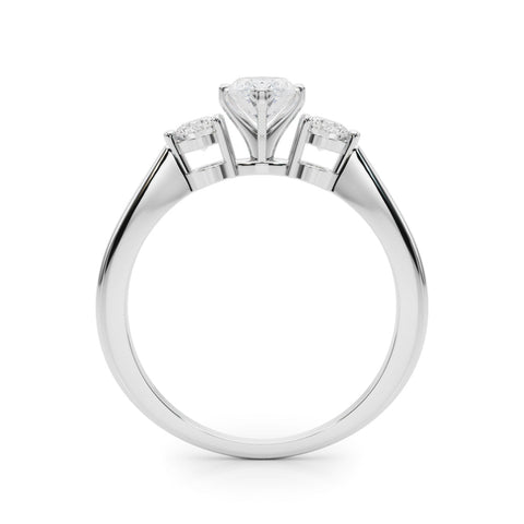 Platinum Three-Stone Marquise Solitaire Ring with Tapered Band and Four-Prong Setting